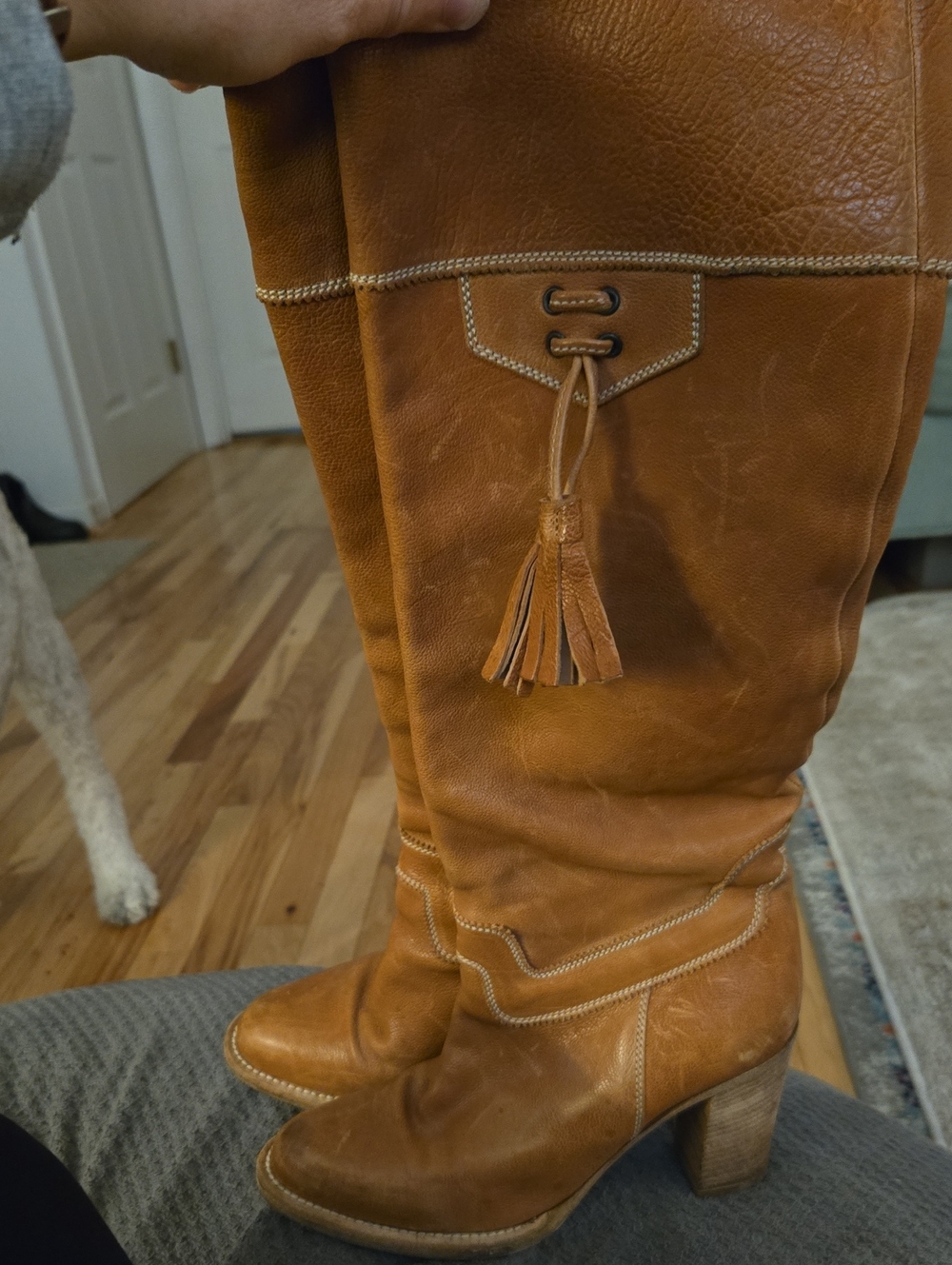 Barbara Bui Tan Leather Tassel Boots, Size 36